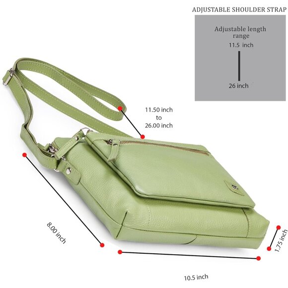 Women Sage Imported Leather Polyester Crossbody Sling Shoulder Crossover Bag - Picture 3 of 6